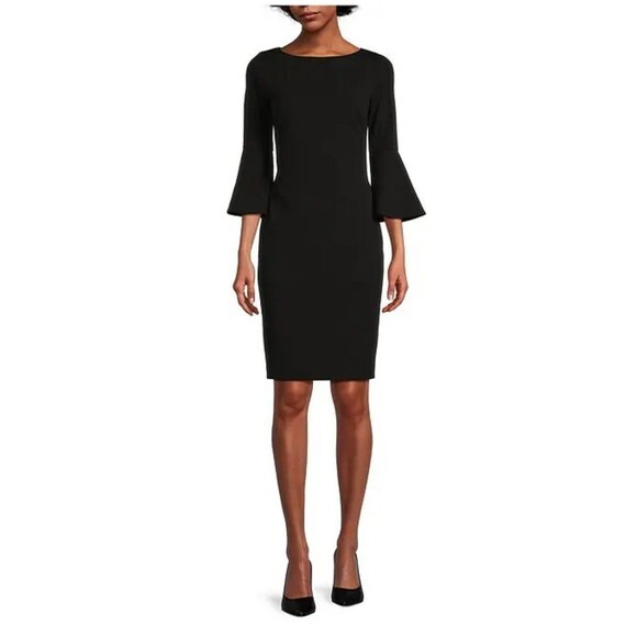 Calvin Klein 20W NWT Black‎ Bell Sleeve Boat Neck Sheath Dress Casual Formal - Picture 1 of 9